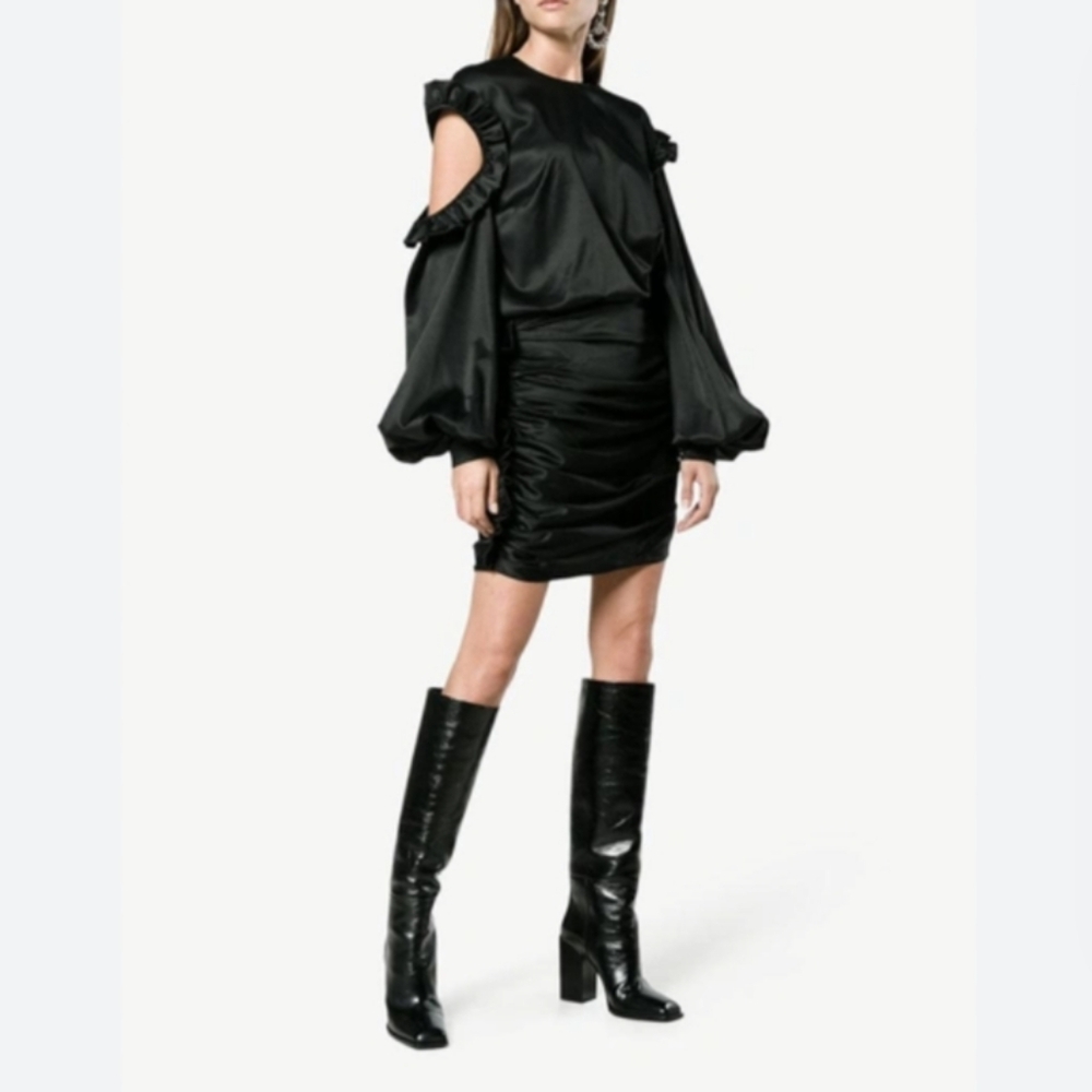 Magda Butrym Revolve Black Ruffled Acapulco Mini Dress sz S